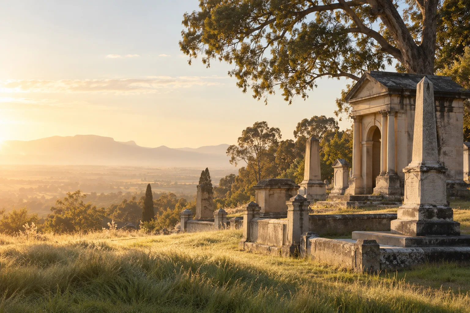 Historic memorial architecture in warm morning light